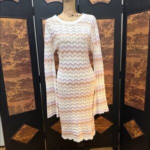 Pink Lily Elegant White and Pink Long Sleeve Dress